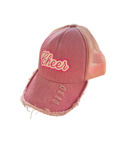 Distressed Cheer baseball cap in light pink